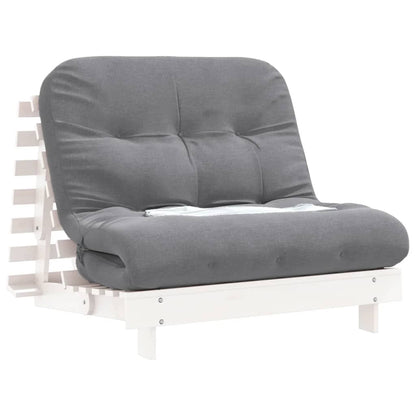 White Solid Pine Futon Sofa Bed with Mattress 100x206x11 cm