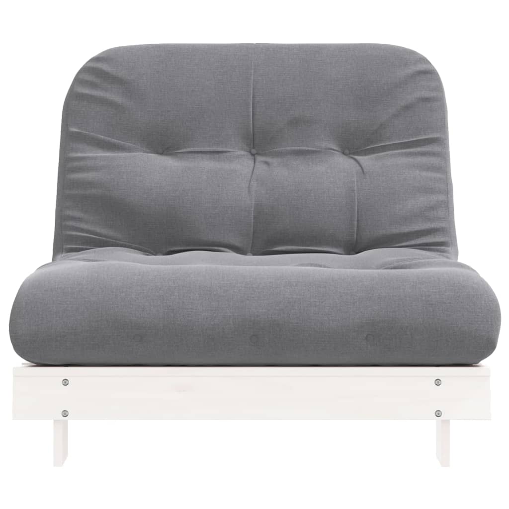 White Solid Pine Futon Sofa Bed with Mattress 100x206x11 cm