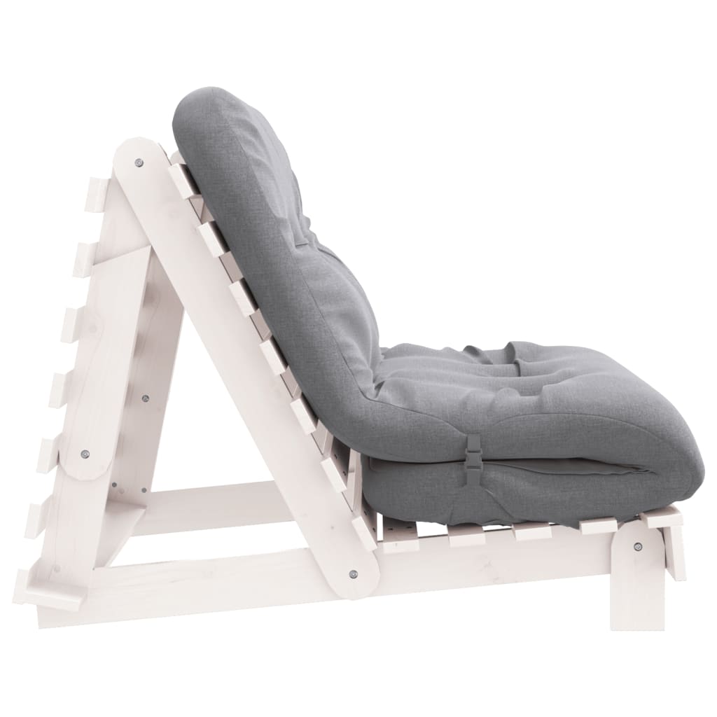 White Solid Pine Futon Sofa Bed with Mattress 100x206x11 cm