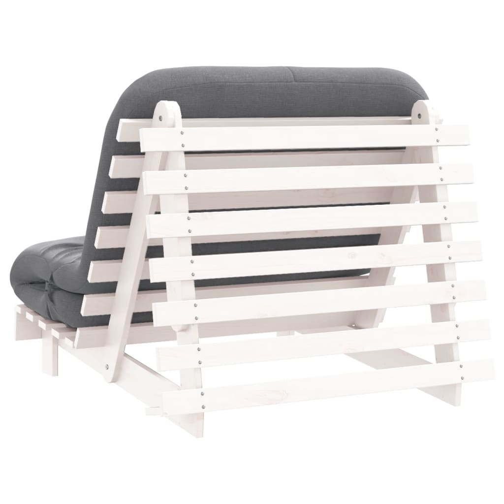 White Solid Pine Futon Sofa Bed with Mattress 100x206x11 cm