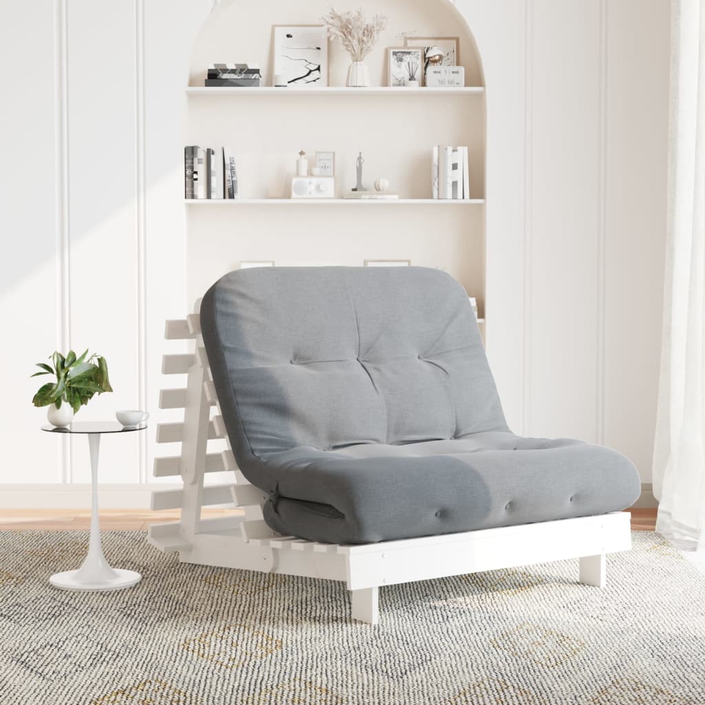 White Solid Pine Futon Sofa Bed with Mattress 100x206x11 cm