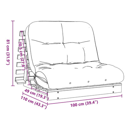Pine Futon Sofa Bed with Mattress 100x206x11 cm - Durable Wood Design