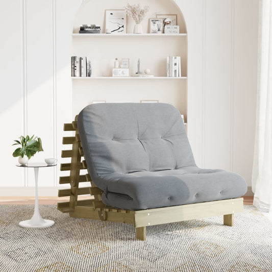 Pine Futon Sofa Bed with Mattress 100x206x11 cm - Durable Wood Design