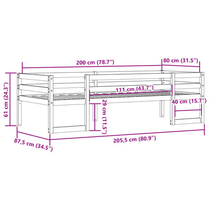 Solid Pine Kids' Bed Frame 80x200 cm - White Finish, No Mattress