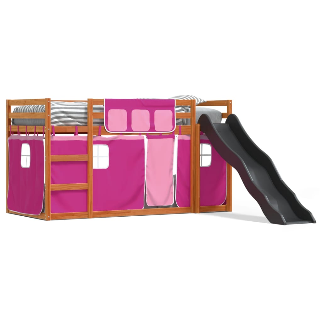 Bunk Bed without Mattress with Slide and Curtains Pink 90x200 cm