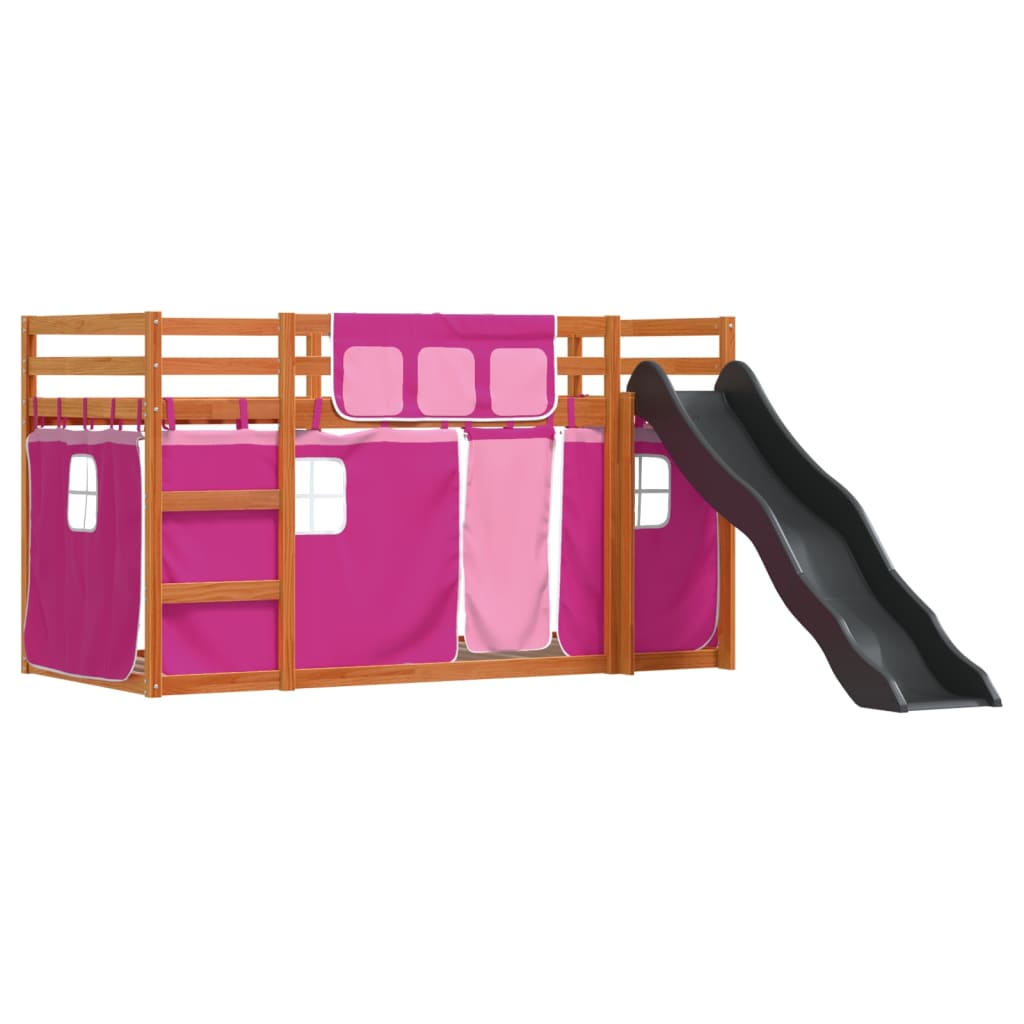 Bunk Bed without Mattress with Slide and Curtains Pink 90x200 cm