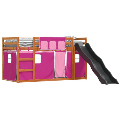 Bunk Bed without Mattress with Slide and Curtains Pink 90x200 cm
