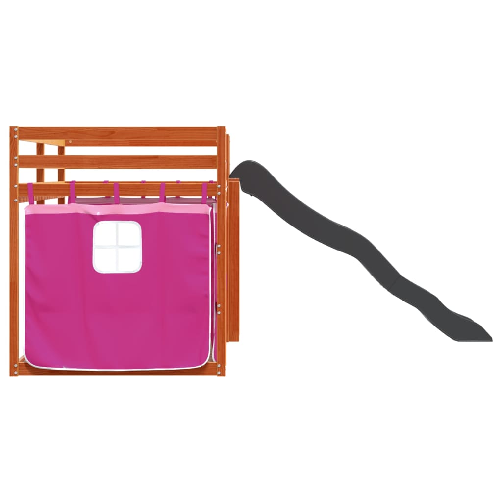 Bunk Bed without Mattress with Slide and Curtains Pink 90x200 cm