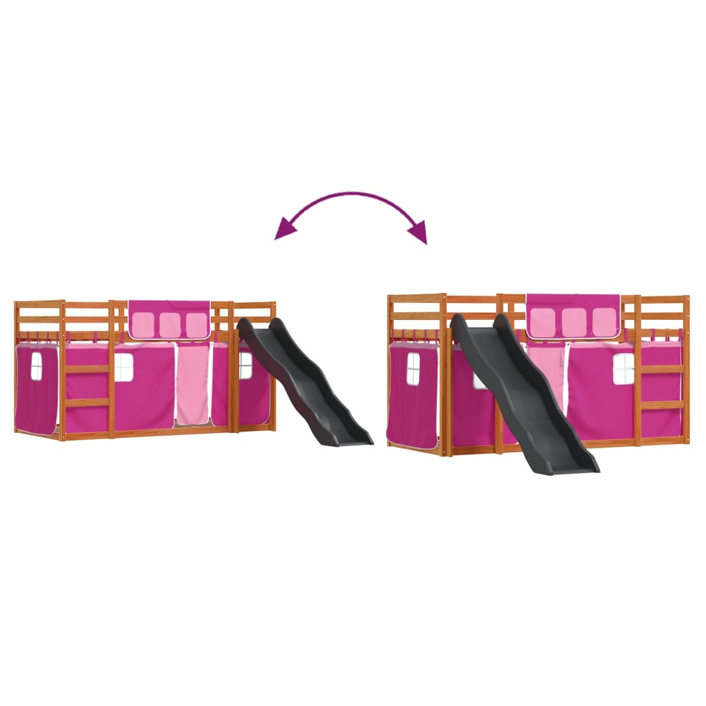 Bunk Bed without Mattress with Slide and Curtains Pink 90x200 cm