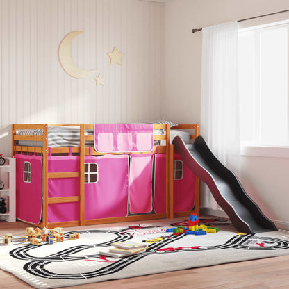Bunk Bed without Mattress with Slide and Curtains Pink 90x200 cm