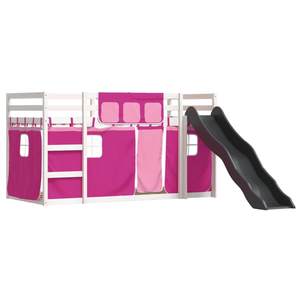 Bunk Bed without Mattress with Slide and Curtains Pink 90x190 cm Single