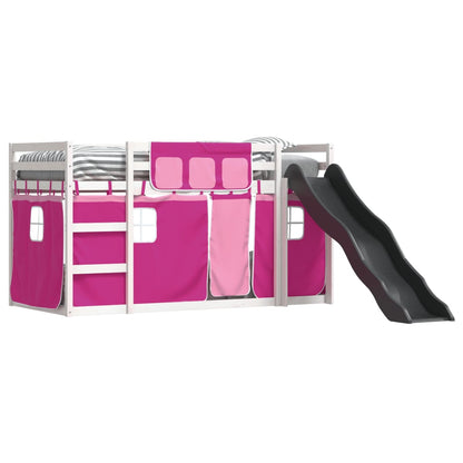 Bunk Bed without Mattress with Slide and Curtains Pink 90x190 cm Single