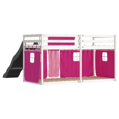 Bunk Bed without Mattress with Slide and Curtains Pink 90x190 cm Single