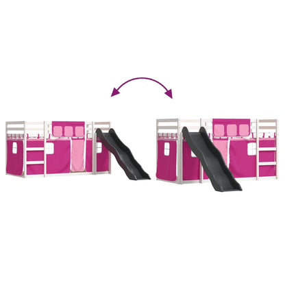 Bunk Bed without Mattress with Slide and Curtains Pink 90x190 cm Single