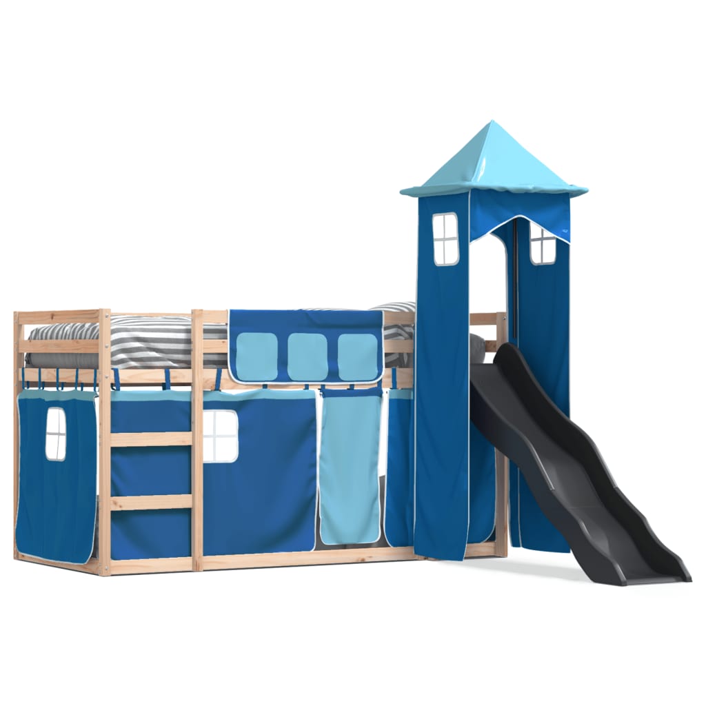 Bunk Bed without Mattress with Slide and Curtains Blue 90x190 cm Single