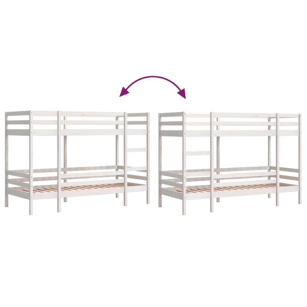White Solid Pine Wood Single Bunk Bed Frame 90x190 cm