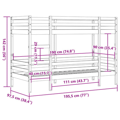 White Solid Pine Wood Single Bunk Bed Frame 90x190 cm