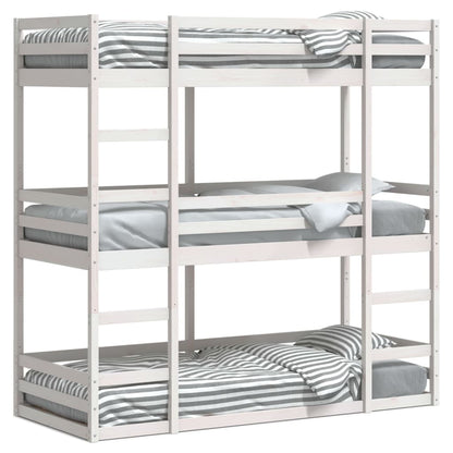 Solid Wood Pine Triple Bunk Bed, White, 80x200cm - No Mattress