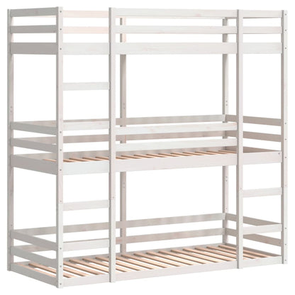 Solid Wood Pine Triple Bunk Bed, White, 80x200cm - No Mattress