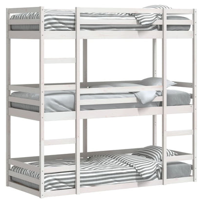 Solid Wood Pine Triple Bunk Bed, White, 80x200cm - No Mattress