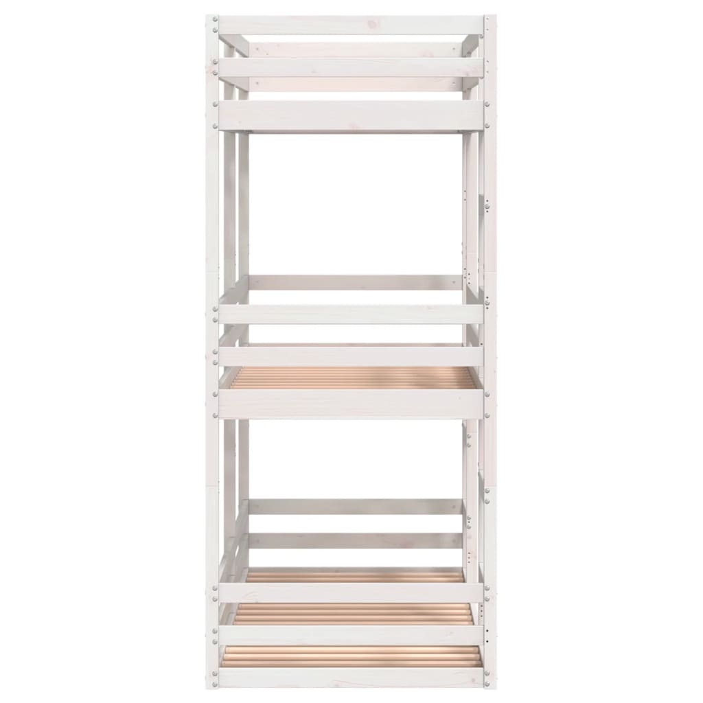 Solid Wood Pine Triple Bunk Bed, White, 80x200cm - No Mattress