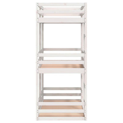 Solid Wood Pine Triple Bunk Bed, White, 80x200cm - No Mattress