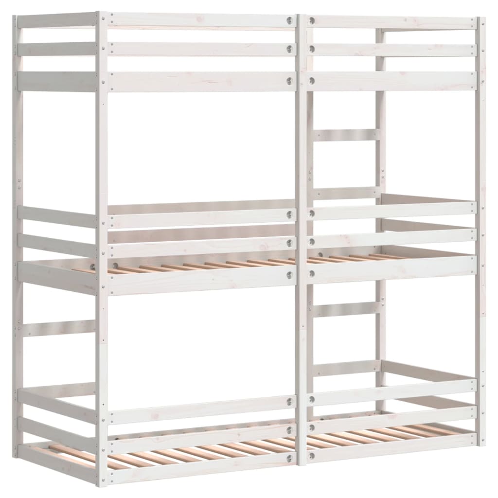 Solid Wood Pine Triple Bunk Bed, White, 80x200cm - No Mattress