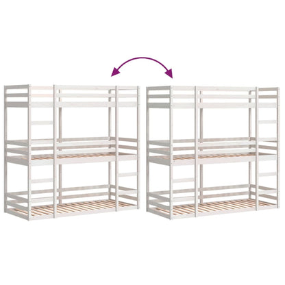 Solid Wood Pine Triple Bunk Bed, White, 80x200cm - No Mattress