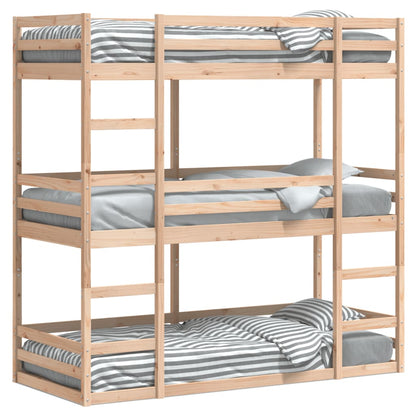 Solid Pine Triple Bunk Bed Frame 90x200 cm - No Mattress Included