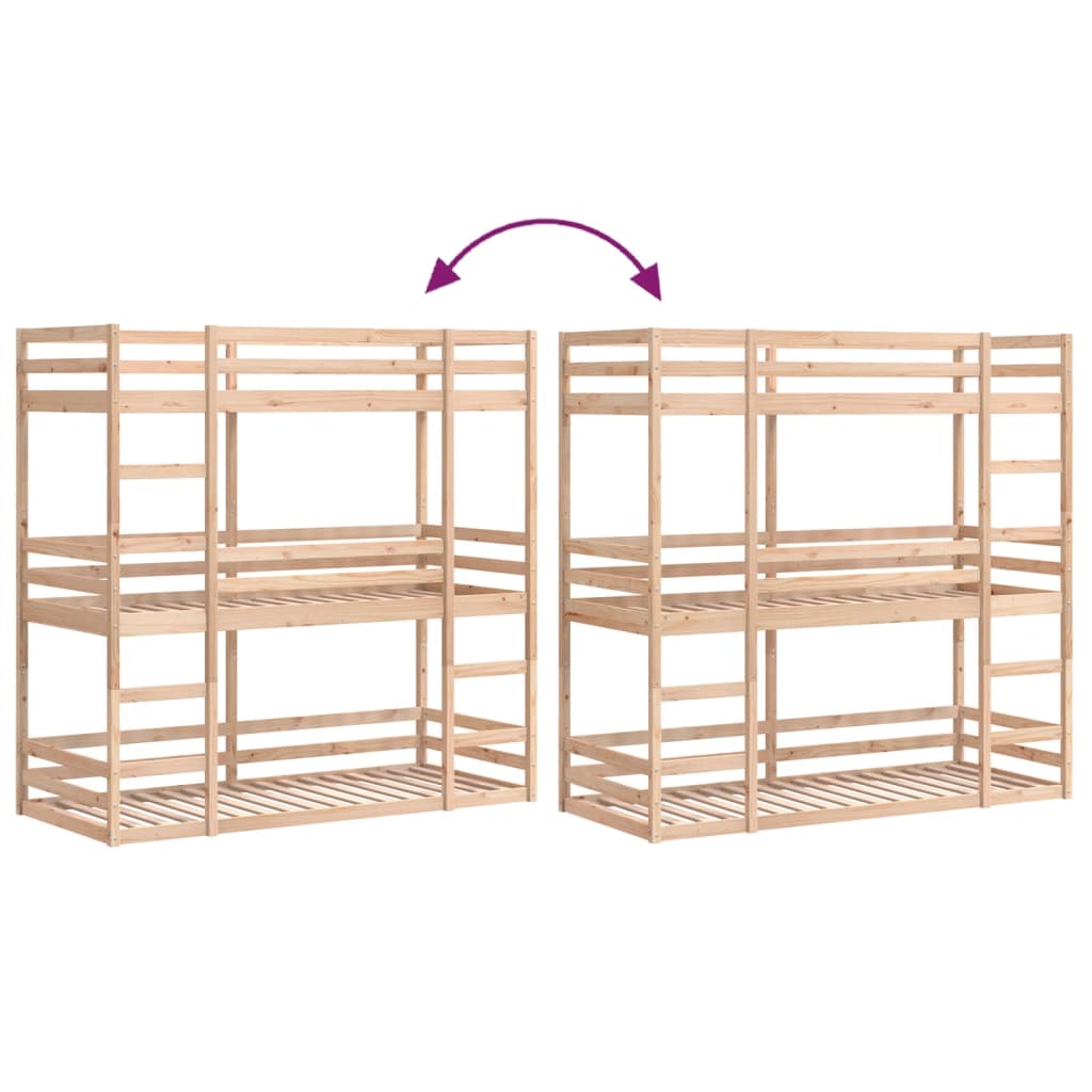 Solid Pine Triple Bunk Bed Frame 90x200 cm - No Mattress Included