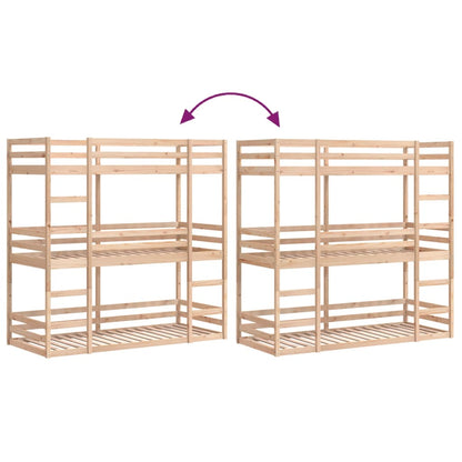 Solid Pine Triple Bunk Bed Frame 90x200 cm - No Mattress Included