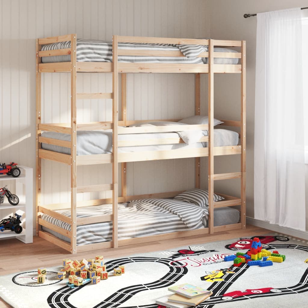 Solid Pine Triple Bunk Bed Frame 90x200 cm - No Mattress Included