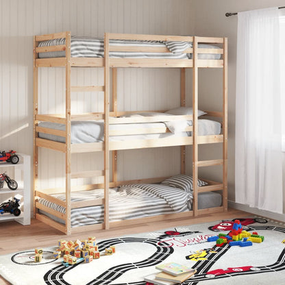 Solid Pine Triple Bunk Bed Frame 90x200 cm - No Mattress Included