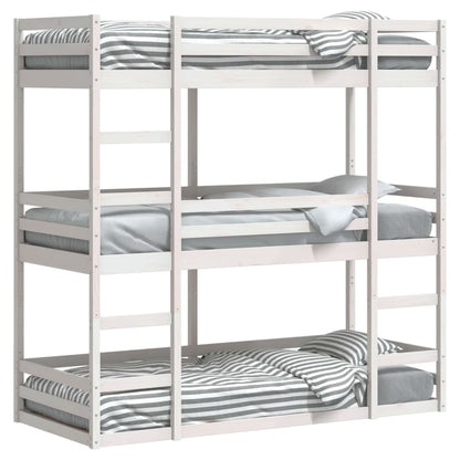 White Solid Pine Triple Bunk Bed Frame 90x200 cm - No Mattress