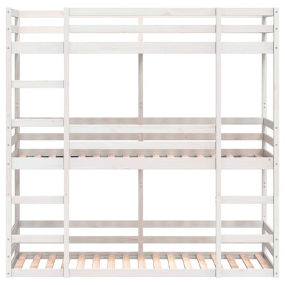 White Solid Pine Triple Bunk Bed Frame 90x200 cm - No Mattress