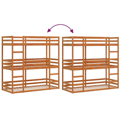 Solid Pine Wax Brown Triple Bunk Bed Frame 90x200 cm