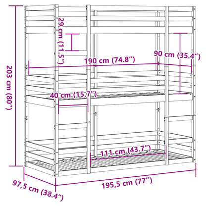 Triple Bunk Bed White Solid Wood Pine 90x190 cm (Mattress Not Included)