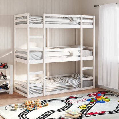 Triple Bunk Bed White Solid Wood Pine 90x190 cm (Mattress Not Included)