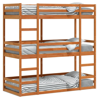 Wax Brown Solid Pine Triple Bunk Bed 90x190 cm - No Mattress Included