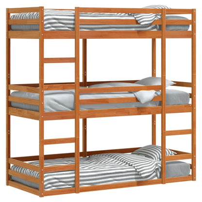 Wax Brown Solid Pine Triple Bunk Bed 90x190 cm - No Mattress Included