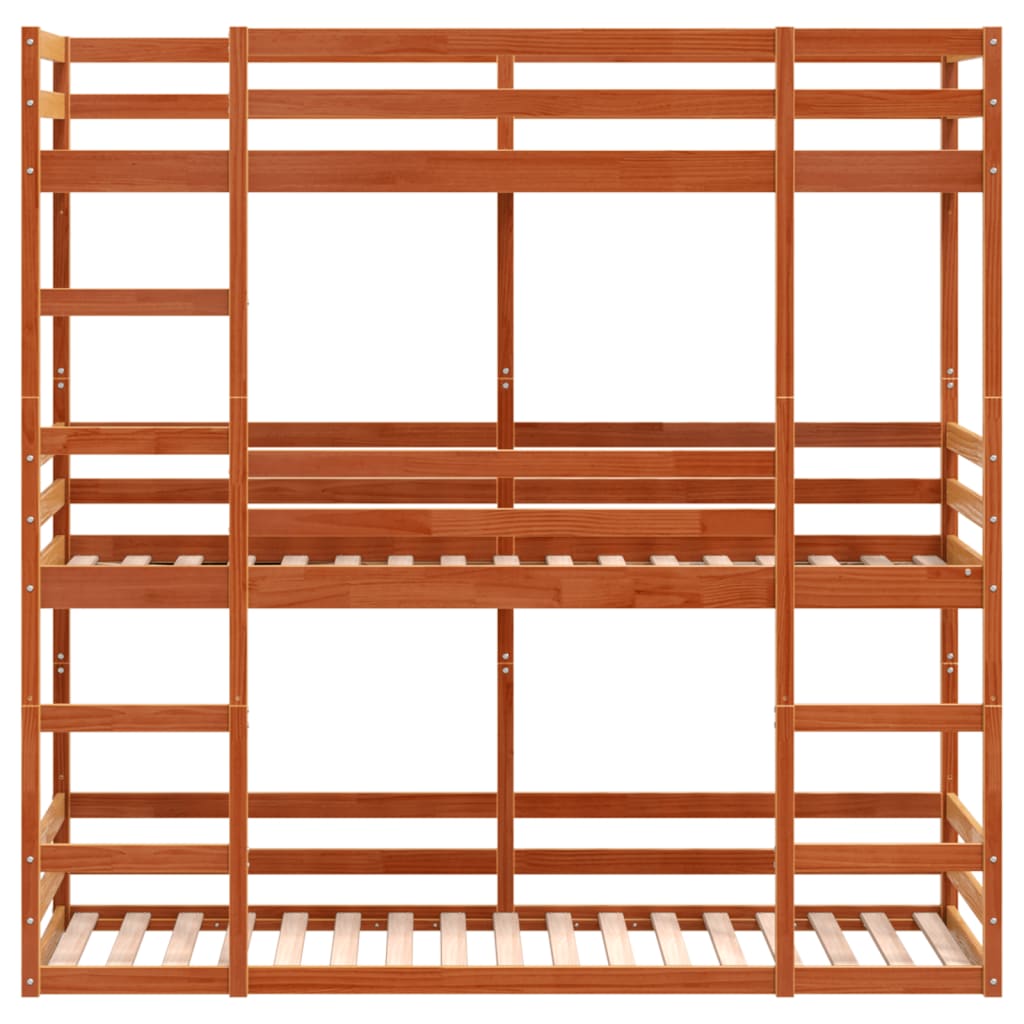 Wax Brown Solid Pine Triple Bunk Bed 90x190 cm - No Mattress Included