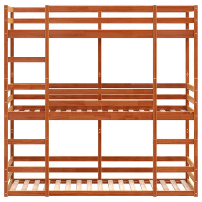 Wax Brown Solid Pine Triple Bunk Bed 90x190 cm - No Mattress Included