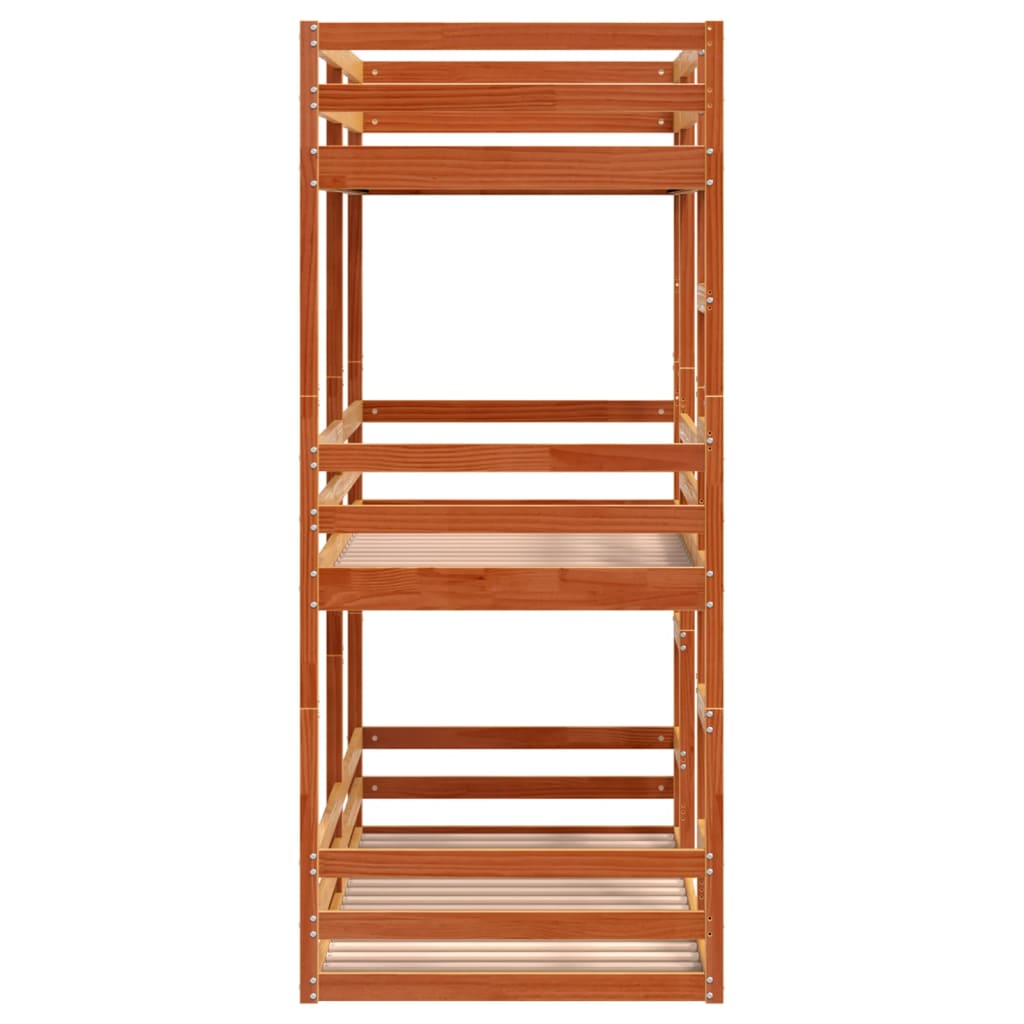 Wax Brown Solid Pine Triple Bunk Bed 90x190 cm - No Mattress Included