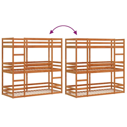 Wax Brown Solid Pine Triple Bunk Bed 90x190 cm - No Mattress Included