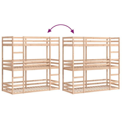Solid Pine Triple Bunk Bed, 75x190 cm, Small Single - No Mattress
