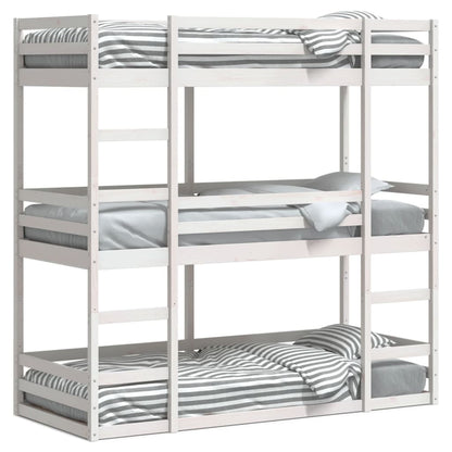 Solid Pine Triple Bunk Bed White 75x190 cm - No Mattress Included