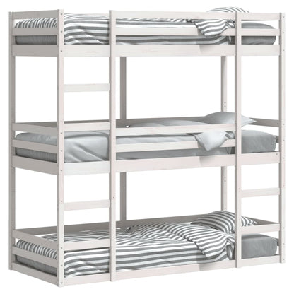 Solid Pine Triple Bunk Bed White 75x190 cm - No Mattress Included