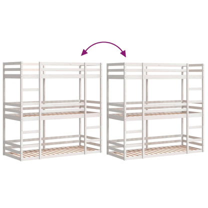 Solid Pine Triple Bunk Bed White 75x190 cm - No Mattress Included