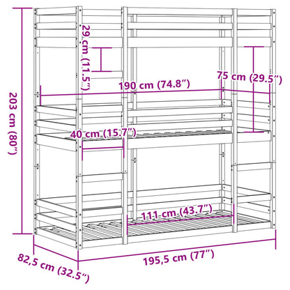 Solid Pine Triple Bunk Bed White 75x190 cm - No Mattress Included