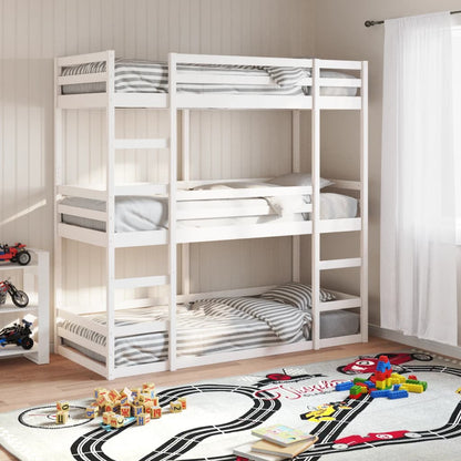Solid Pine Triple Bunk Bed White 75x190 cm - No Mattress Included